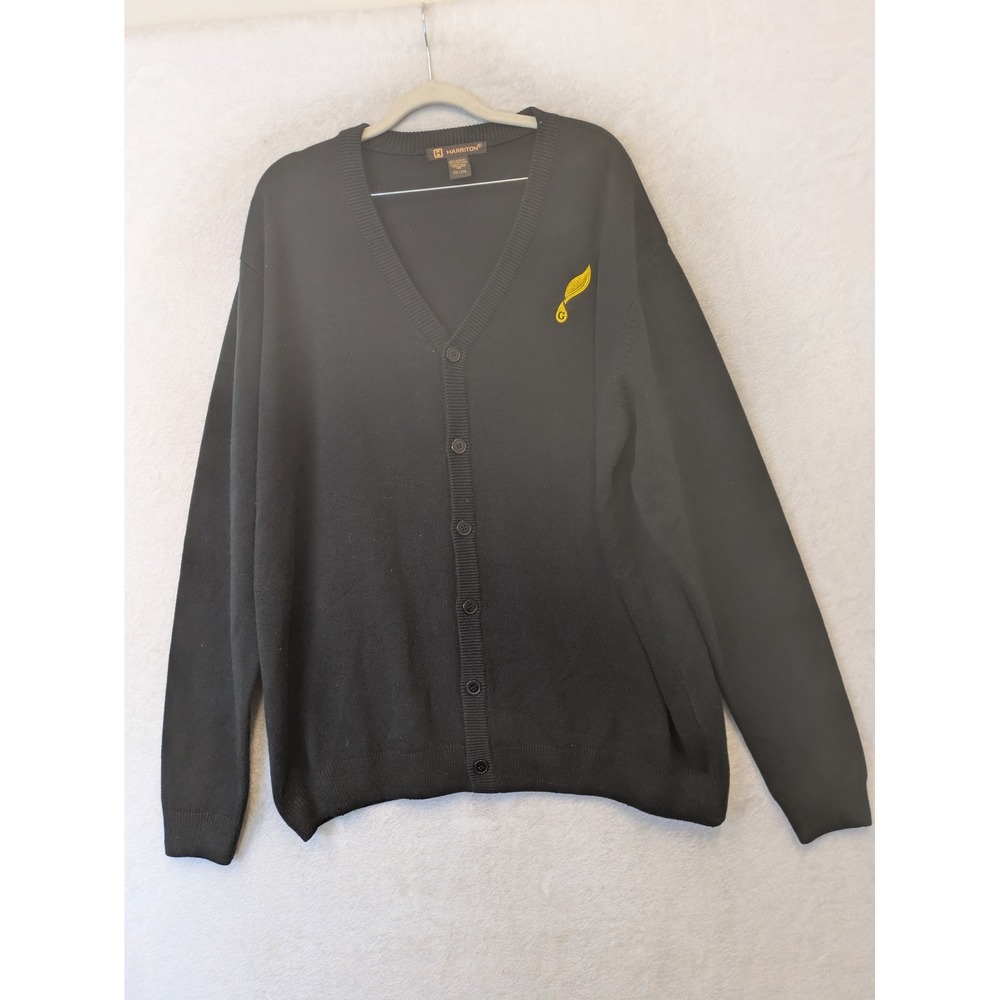 Harriton Cardigan Men's 2XL Black V-Neck Button Front Embroidered Logo